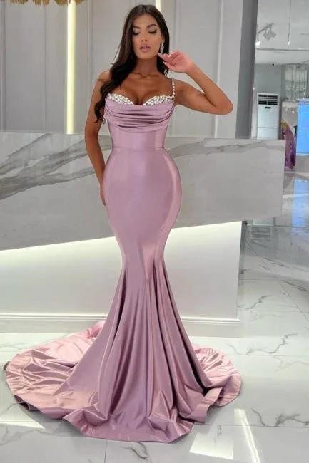 Mermaid Wisteria Ruffles Spaghetti Straps Floor-Length Sweetheart Stain Sleeveless Prom Dresses with Beadings by misshow.com