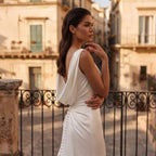 Romantic White Sleeveless Satin Wedding Dress with Low Back SW719