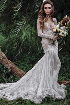 Mermaid Backless Long sleeves Lace Bohemian Wedding Dresses WD733 by pgmdress
