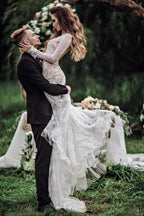 Mermaid Backless Long sleeves Lace Bohemian Wedding Dresses WD733 by pgmdress