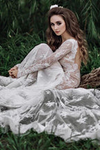 Mermaid Backless Long sleeves Lace Bohemian Wedding Dresses WD733 by pgmdress