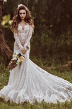 Mermaid Backless Long sleeves Lace Bohemian Wedding Dresses WD733 by pgmdress