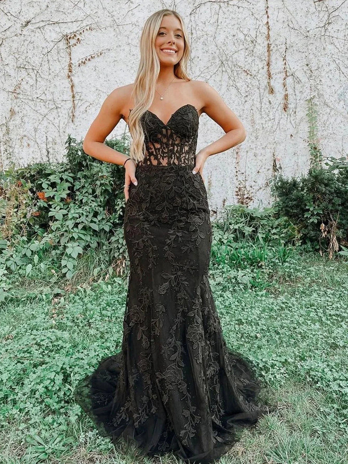 Evie |Mermaid Sweetheart Neck Lace Long Prom Dress With Appliques by KissProm