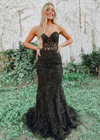 Evie |Mermaid Sweetheart Neck Lace Long Prom Dress With Appliques by KissProm