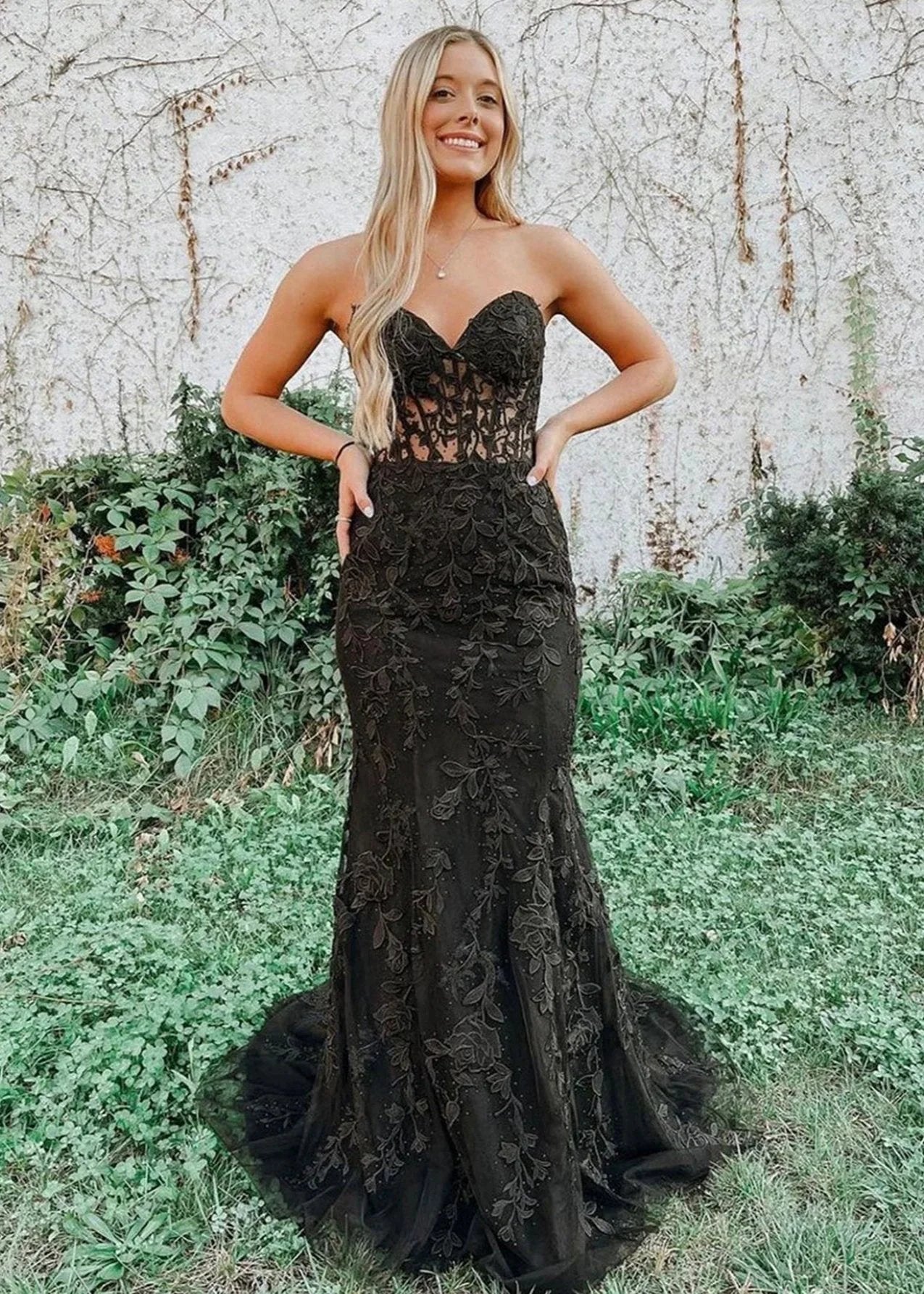 Evie |Mermaid Sweetheart Neck Lace Long Prom Dress With Appliques by KissProm