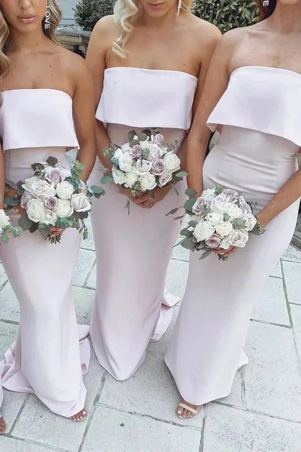 Mermaid Floor-Length Strapless Pink Bridesmaid Dress BD134 by pgmdress