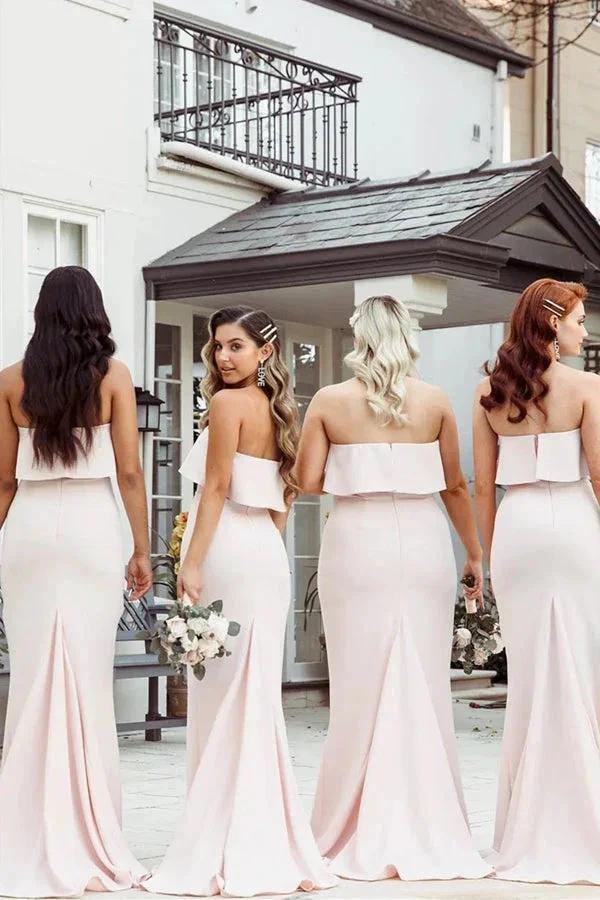 Mermaid Floor-Length Strapless Pink Bridesmaid Dress BD134 by pgmdress