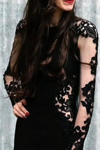 Mermaid Floral Black Wedding Dress Long Sleeve Wedding Gown WD742 by pgmdress