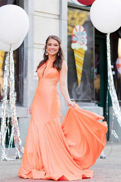 Mermaid Halter Orange Long Prom Dress SYP153 by vivymakudress