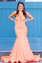 Mermaid Halter Orange Long Prom Dress SYP153 by vivymakudress