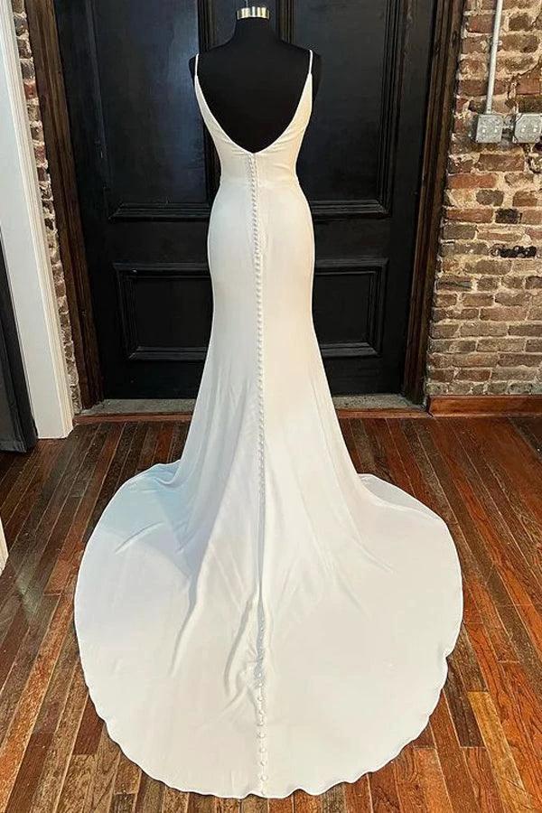 Mermaid Ivory Cowl Neck Backless Long Wedding Dress with Slit WD627 by pgmdress