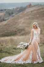 Mermaid Long Sleeves Bohemian Wedding Dresses With Appliques WD696 by pgmdress