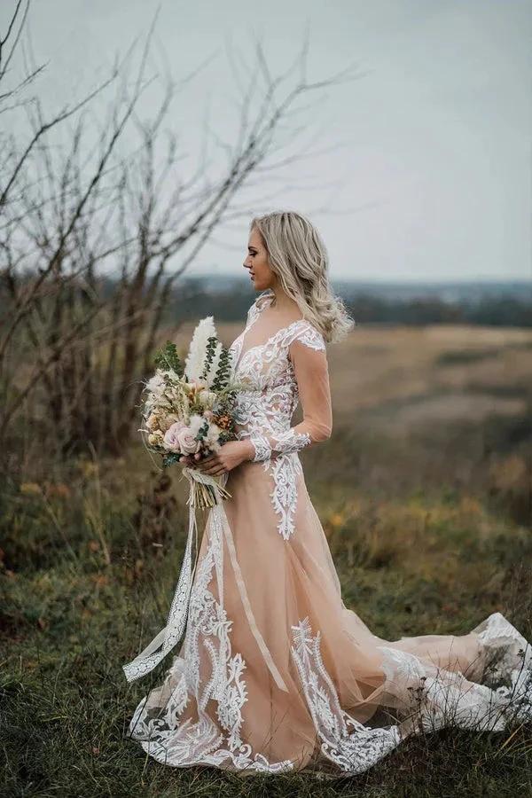 Mermaid Long Sleeves Bohemian Wedding Dresses With Appliques WD696 by pgmdress