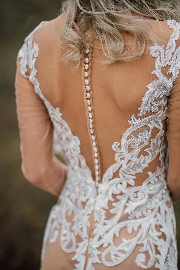 Mermaid Long Sleeves Bohemian Wedding Dresses With Appliques WD696 by pgmdress