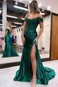 Satin Lace Mermaid Off Shoulder Long Prom Dress PSK375 by pgmdress