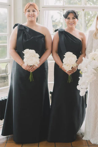 Meerjungfrau One-Shoulder Schleife Träger Schwarz Brautjungfernkleid BD125