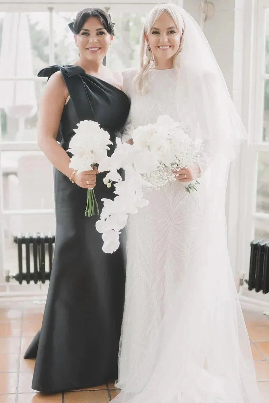 Mermaid One-Shoulder Bow Strap Black Bridesmaid Dress BD125 by pgmdress