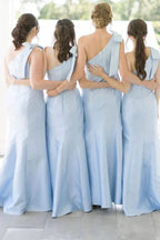 Mermaid One-Shoulder Bow Strap Black Bridesmaid Dress BD125 by pgmdress