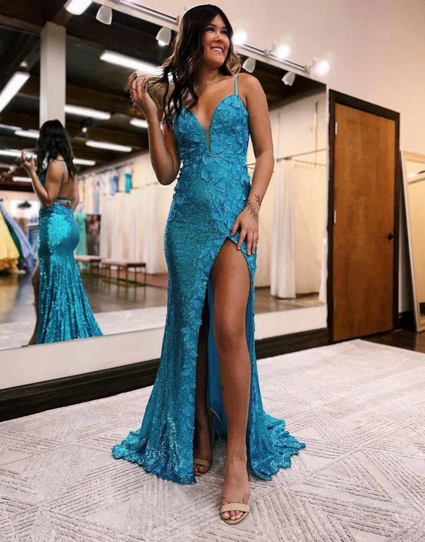 Miracle |Mermaid V Neck Sequins Prom Dress with Slit by KissProm