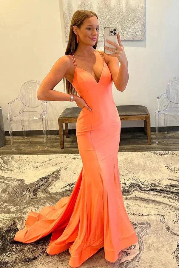 Mermaid Tight Orange Long Prom Dress Formal Gown PSK541 by pgmdress