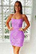 Mermaid Purple Bodycon Lace Up Short Lace Homecoming Dress PD473 by pgmdress