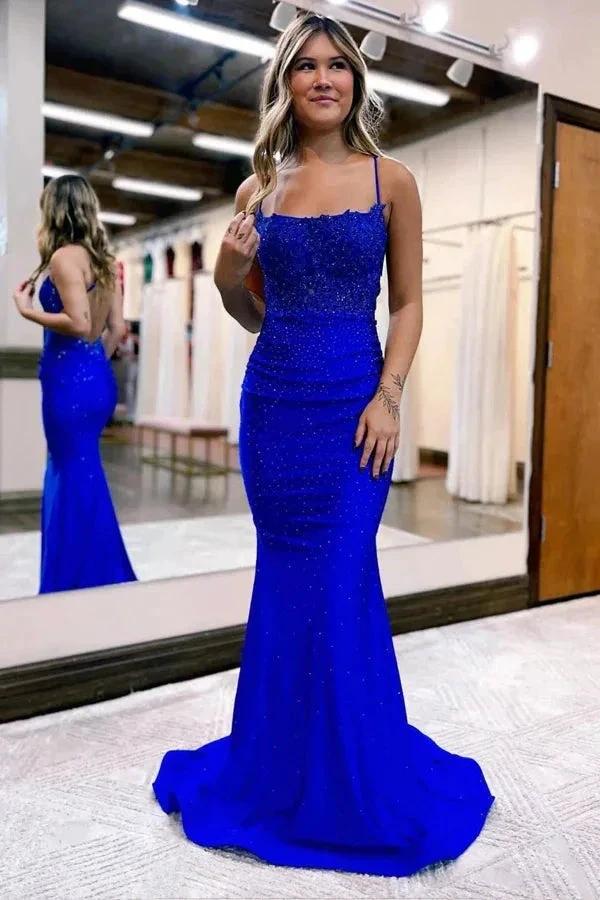 Mermaid Satin Spaghetti Straps Prom Dress Formal Dress PSK520 by pgmdress