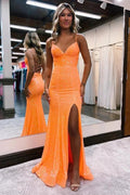 Sparkly Orange Sequins Mermaid Long Prom Dress by KissProm