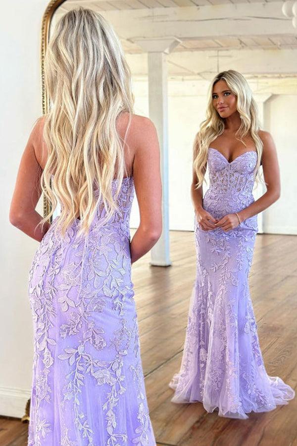 Mermaid Sweetheart Neck Lace Purple Long Prom Dress Formal Dress PSK365