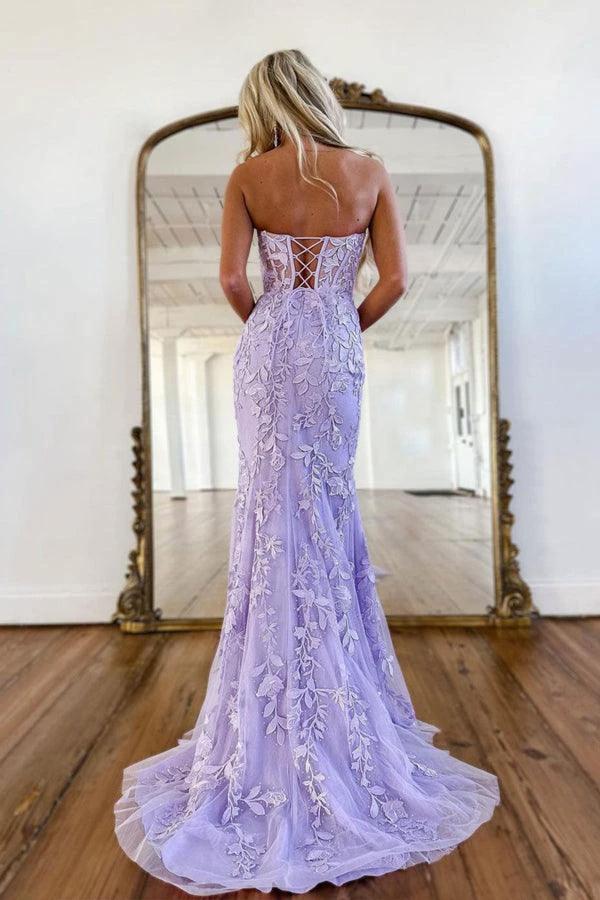 Mermaid Sweetheart Neck Lace Purple Long Prom Dress Formal Dress PSK365 by pgmdress