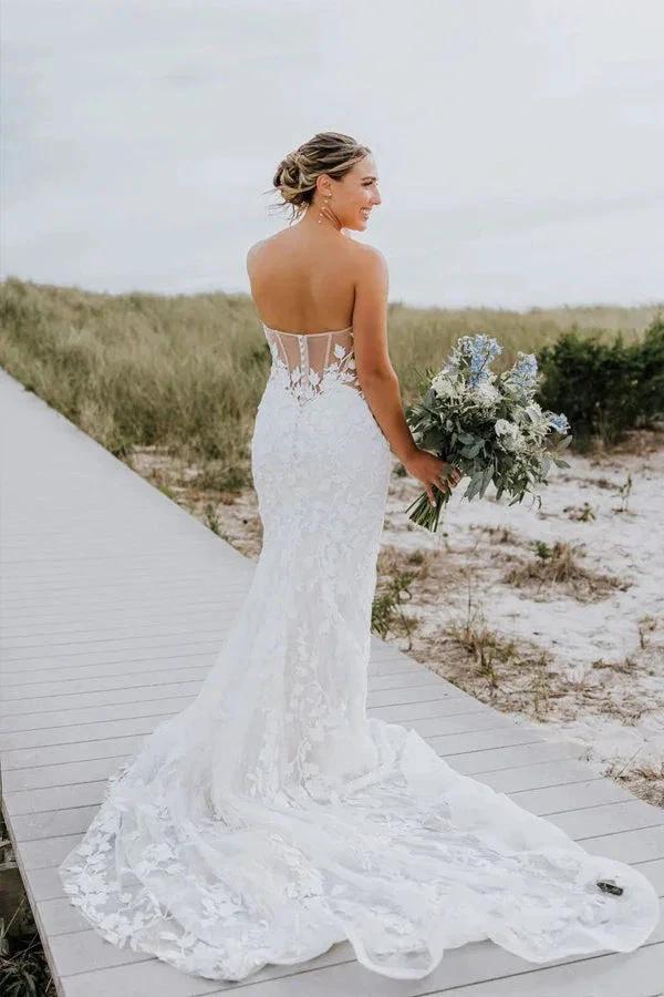 Mermaid Sweetheart Tulle Appliques Long Sleeve Wedding Dress WD726 by pgmdress