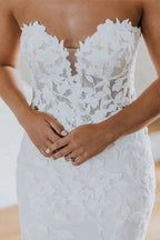 Mermaid Sweetheart Tulle Appliques Long Sleeve Wedding Dress WD726 by pgmdress