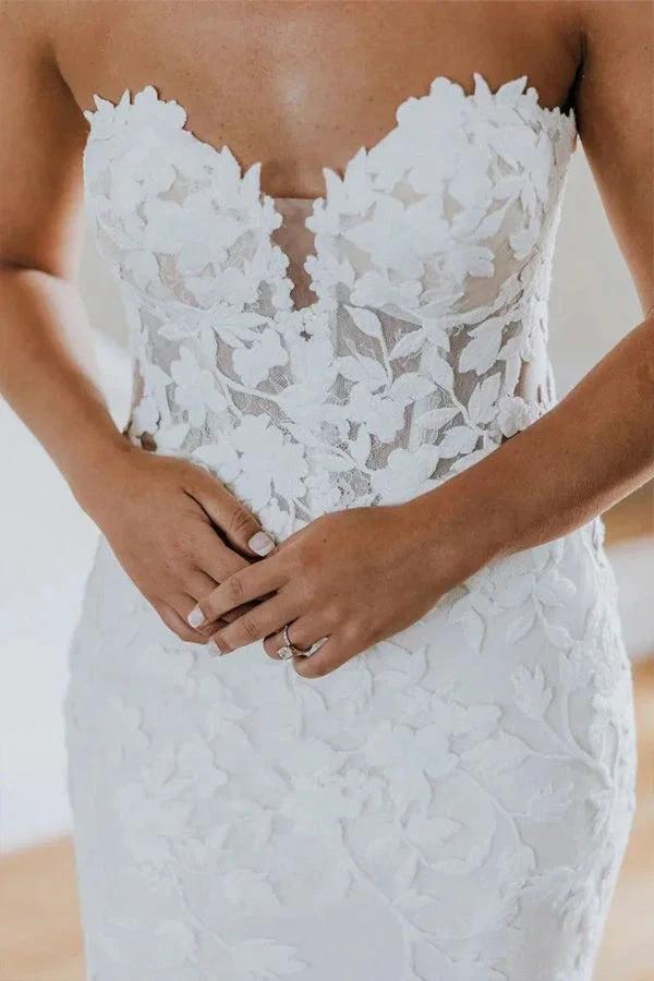 Mermaid Sweetheart Tulle Appliques Long Sleeve Wedding Dress WD726 by pgmdress