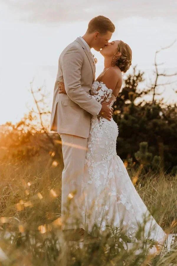 Mermaid Sweetheart Tulle Appliques Long Sleeve Wedding Dress WD726 by pgmdress