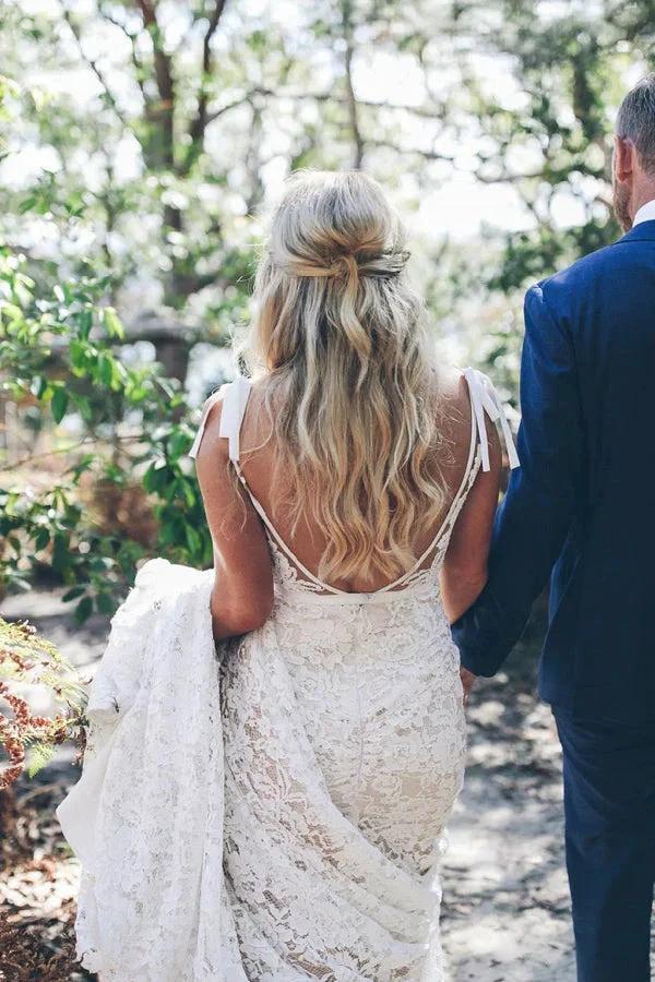 Mermaid V-neck Lace Wedding Dress With Sweep Train WD691 by pgmdress