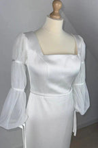 Mermaid White Square Neck Long Sleeves Wedding Dress WD755 by pgmdress