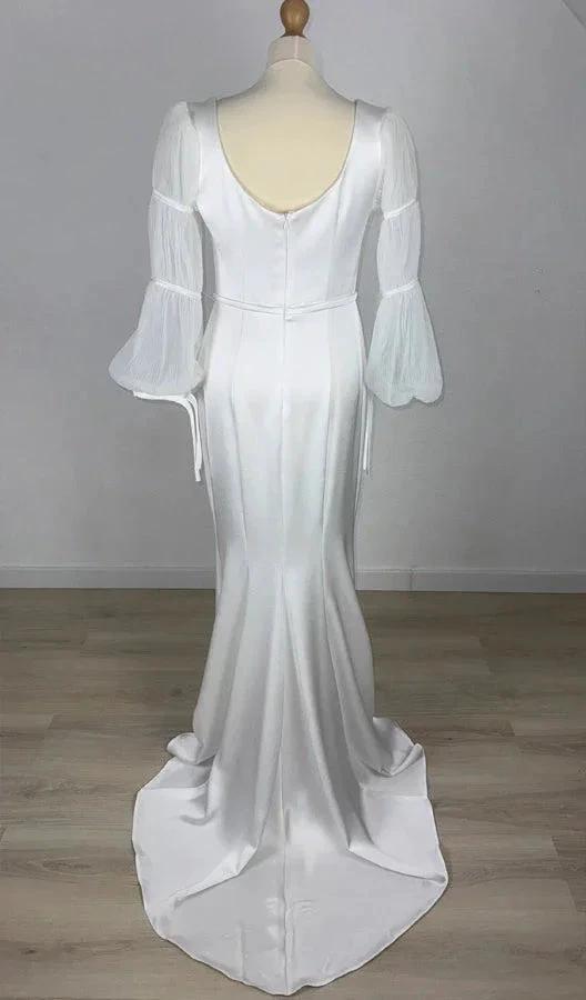 Mermaid White Square Neck Long Sleeves Wedding Dress WD755 by pgmdress