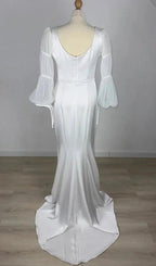 Mermaid White Square Neck Long Sleeves Wedding Dress WD755 by pgmdress