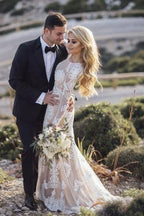 Mermaid Long Sleeve Lace Boho Wedding Dresses Rustic Bridal Gown WD504
