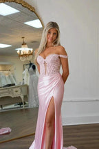 Mermaid Off Shoulder Pink Prom Dress With Appliques PSK575 by Pgmdress