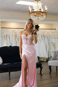 Mermaid Off Shoulder Pink Prom Dress With Appliques PSK575 by Pgmdress