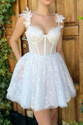 Mini White Homecoming Dress Lace Short Prom Dress PD519 by pgmdress