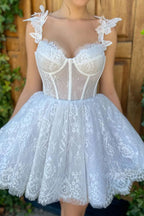 Mini White Homecoming Dress Lace Short Prom Dress PD519