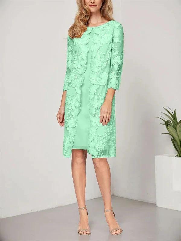 A-line Scoop Knee-Length Chiffon Lace Mother of the Bride Dress With Jacket by Dreamylily