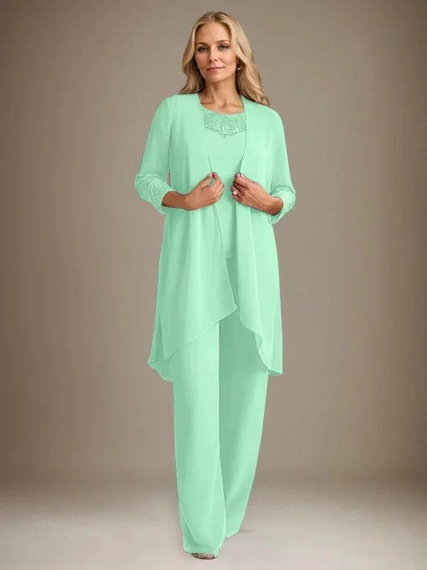 Chiffon Scoop Long Sleeves Mother Of The Bride Pantsuits With Jacket by Dreamylily