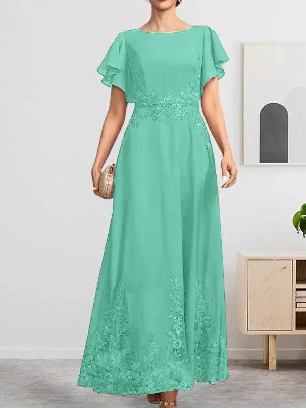 A-line Scoop Ankle-Length Lace Chiffon Mother of the Bride Dress With Sequins by Dreamylily