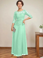 A-line Scoop Illusion Ankle-Length Chiffon Lace Mother of the Bride Dress With Rhinestone Beading by Dreamylily