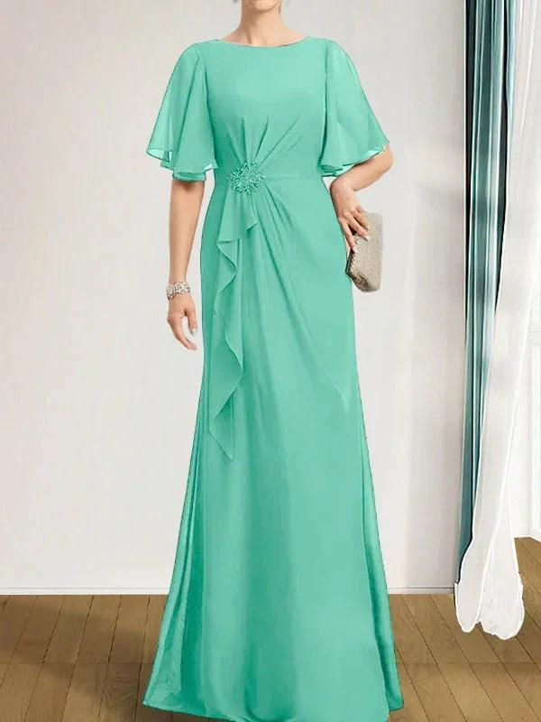 A-line Scoop Floor-Length Chiffon Mother of the Bride Dress With Cascading Ruffles Beading Sequins by Dreamylily