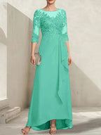 A-line Scoop Illusion Asymmetrical Lace Chiffon Mother of the Bride Dress With Sequins Cascading Ruffles by Dreamylily