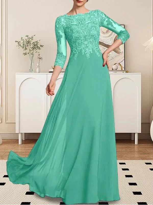 A-line Scoop Floor-Length Lace Chiffon Mother of the Bride Dress With Sequins by Dreamylily