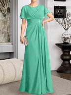 A-line Scoop Floor-Length Chiffon Mother of the Bride Dress With Pleated Beading by Dreamylily